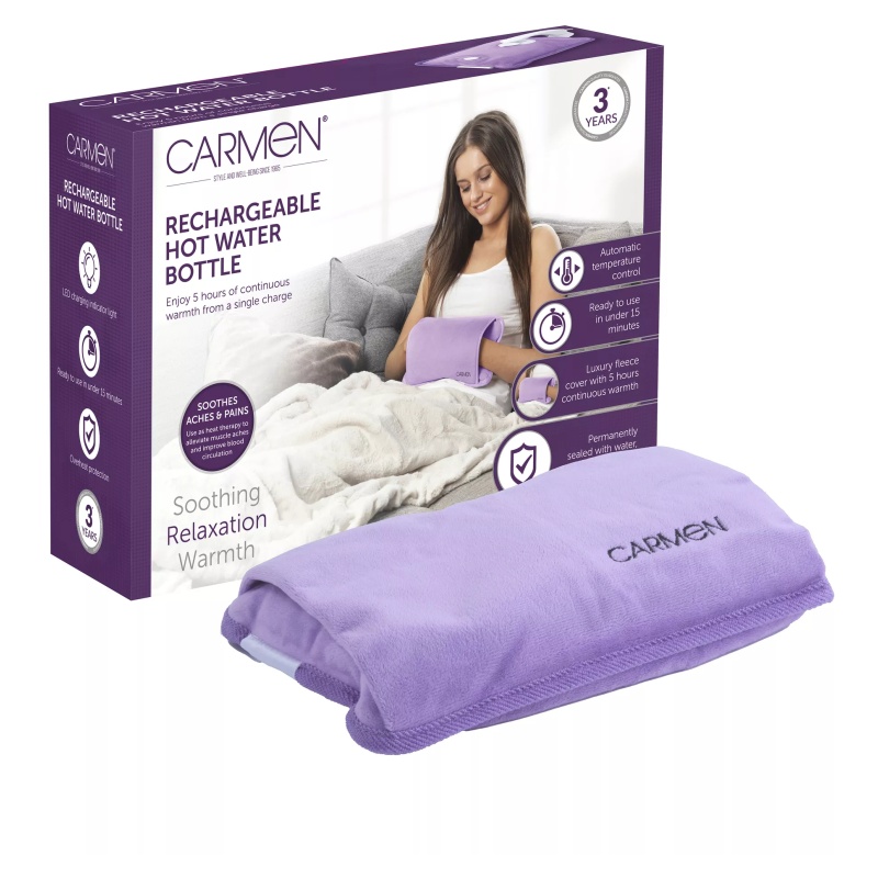 Carmen C85043PUR Rechargeable Hot Water Bottle & Cosy Hand - Purple