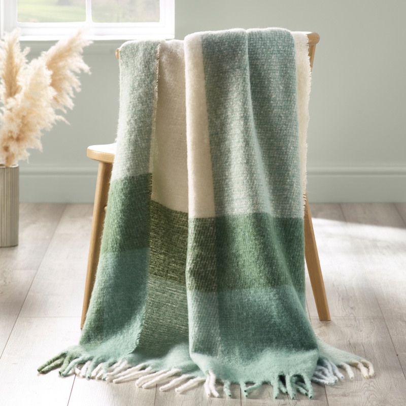 Catherine Lansfield Green Faux Mohair Check Sofa Throw, Sports Direct - Image 3