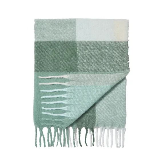 Catherine Lansfield Faux Mohair Check Throw 130x170cm - Green
