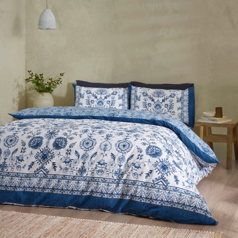Catherine Lansfield Blue Zoukara Floral Duvet Set - Single