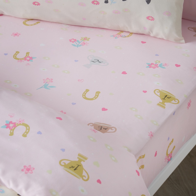 Catherine Lansfield Pink Happy Horses Fitted Sheet - Double