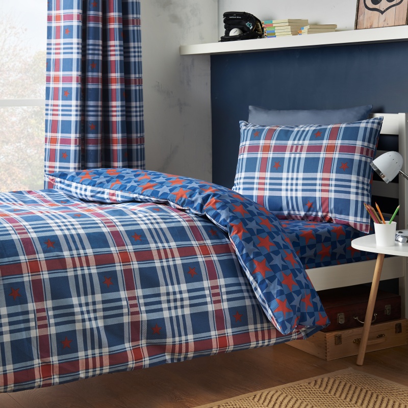Cat Blue Catherine Lansfield Stars And Check Duvet Cover Set - Image 7