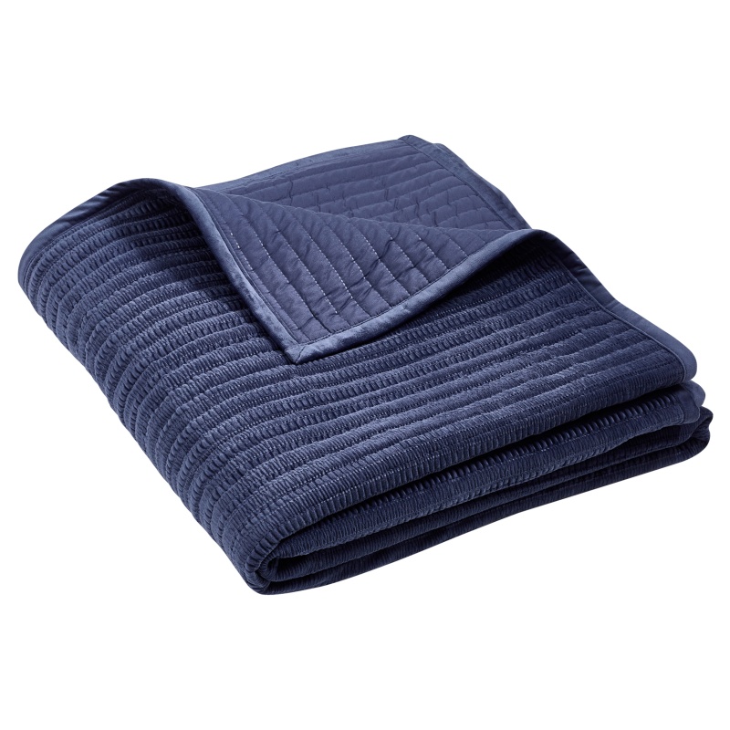Catherine Lansfield Velvet Pinsonic Bedspread 220x220cm - Navy