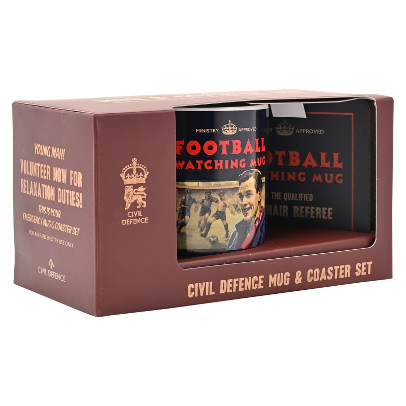 Civil Defence Football Watching Mug & Coaster Set