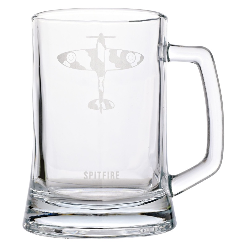 Raf Etched Glass Tankard Spitfire