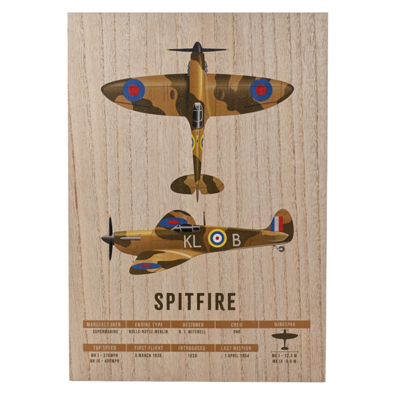 Raf Wood Effect A3 Wall Plaque Spitfire