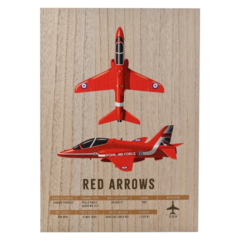 Raf Red Wood Effect A3 Wall Plaque Arrows