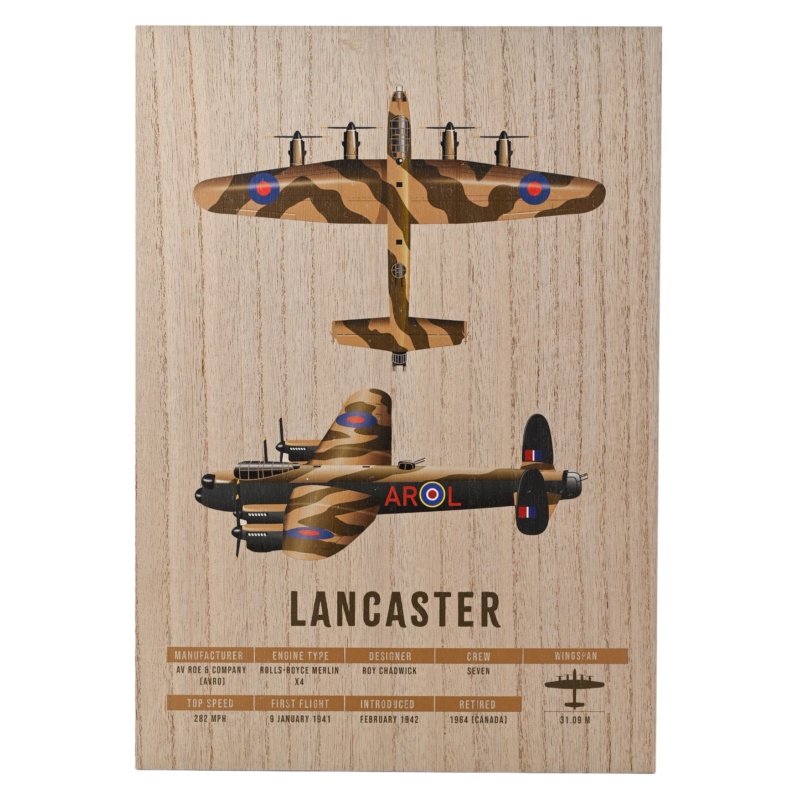 RAF Wood Effect A3 Wall Plaque Lancaster Bomber