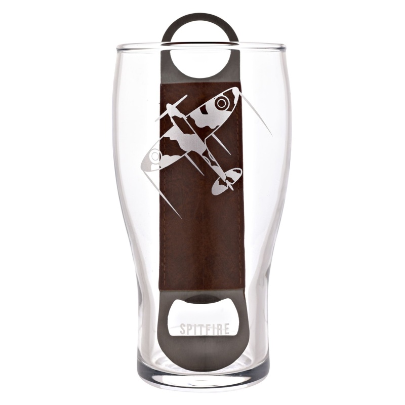 RAF Etched Pint Glass & Bottle Opener Set Spitfire