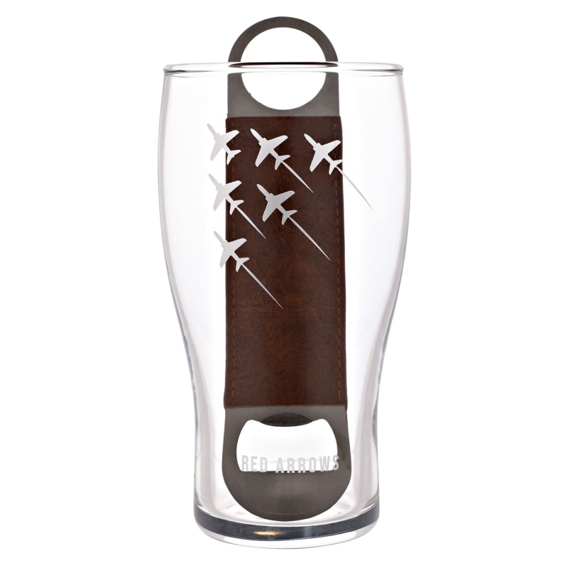 RAF Etched Pint Glass & Bottle Opener Set Red Arrows