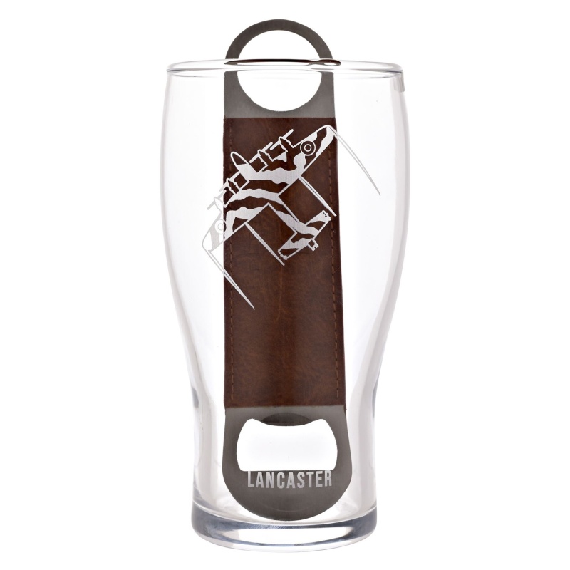 RAF Etched Pint Glass & Bottle Opener Set Lancaster
