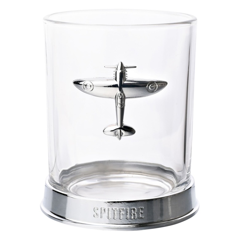 RAF Glass & Metal Whiskey Tumbler Spitfire