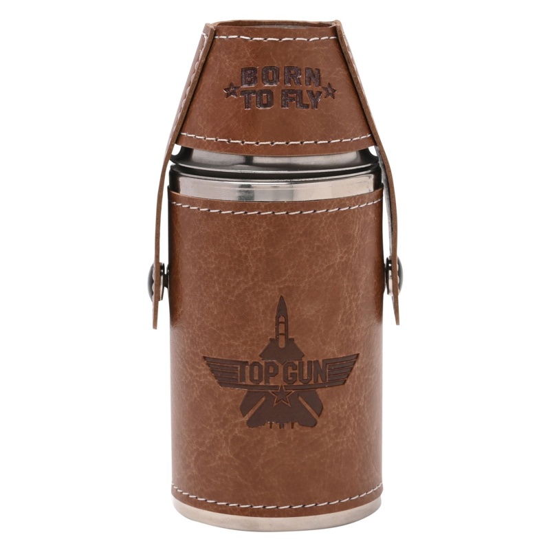 Top Gun Brown Metal Travel Flask 6Oz