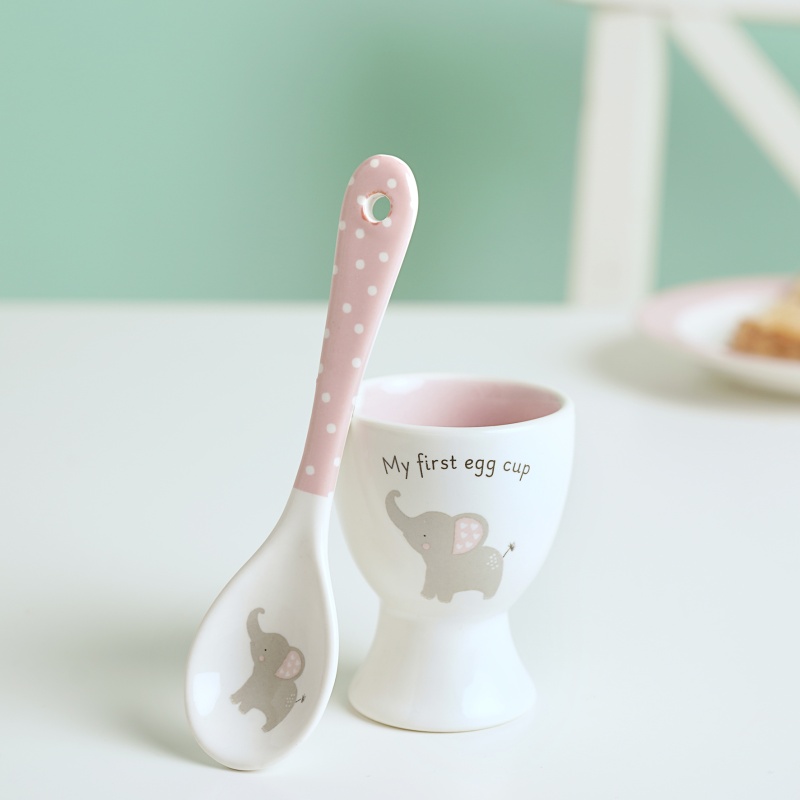 Widdop Pink Hello Baby 2 Piece Egg Cup And Spoon Set