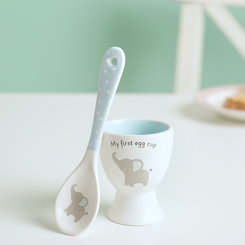 Widdop Blue Hello Baby 2 Piece Egg Cup And Spoon Set