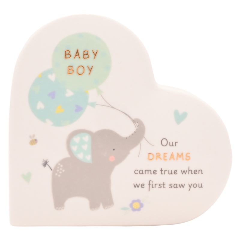 Hello Baby Ceramic Mantel Heart - Baby Boy