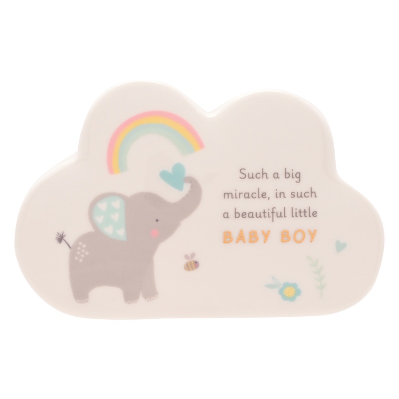 Widdop Men's Blue Hello Baby Ceramic Mantel Cloud- Baby Boy