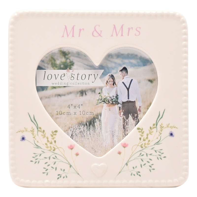 Widdop Love Story Ceramic Photo Frame 4 X 4 - Mr And Mrs