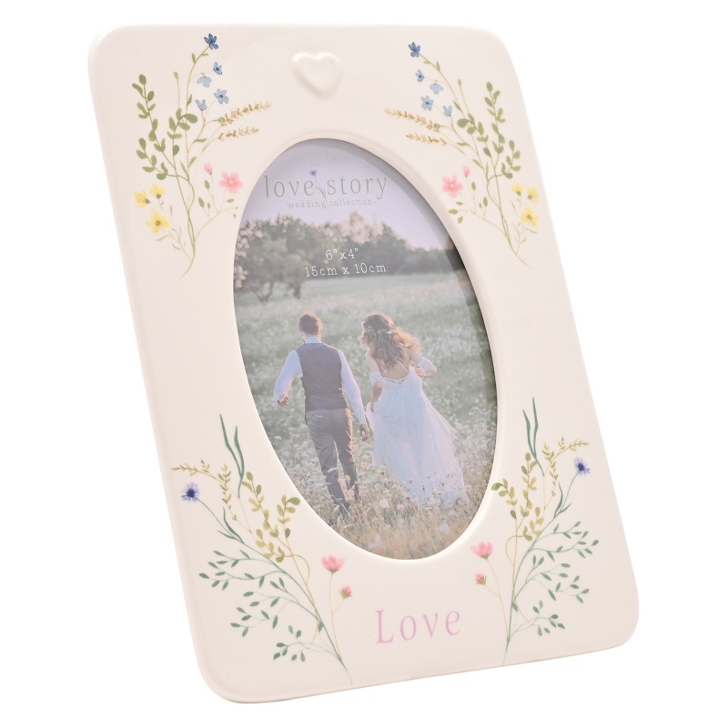 Love Story Ceramic Photo Frame 4 X 6 Floral