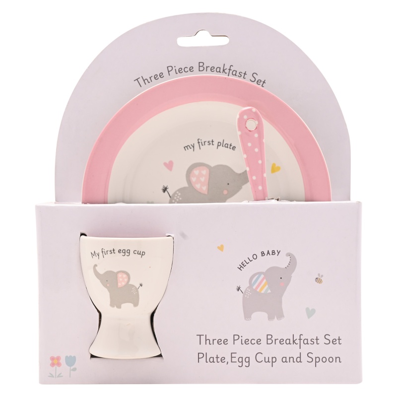 Widdop Pink Hello Baby 3 Piece Bowl Egg Cup And Spoon Set