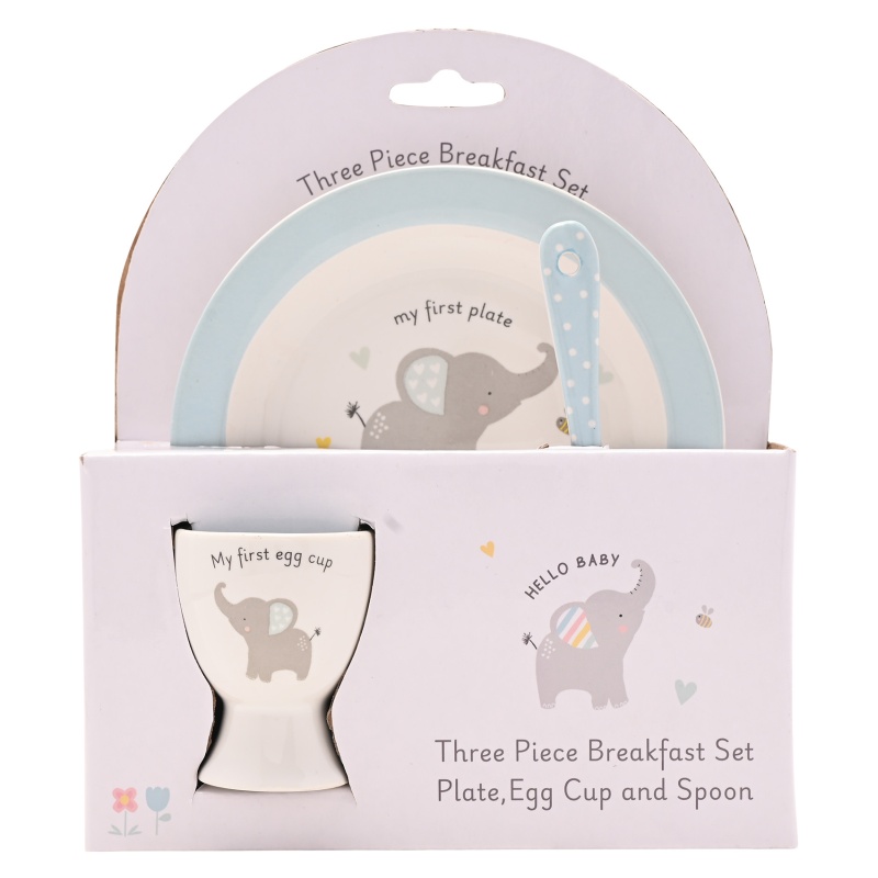Widdop Blue Hello Baby 3 Piece Bowl Egg Cup And Spoon Set