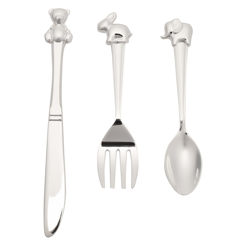 Widdop Bambino Silverplated 3Pc Cutlery Set With Animal Icons