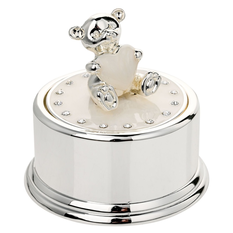 Bambino Silverplated Round Music Box - Teddy