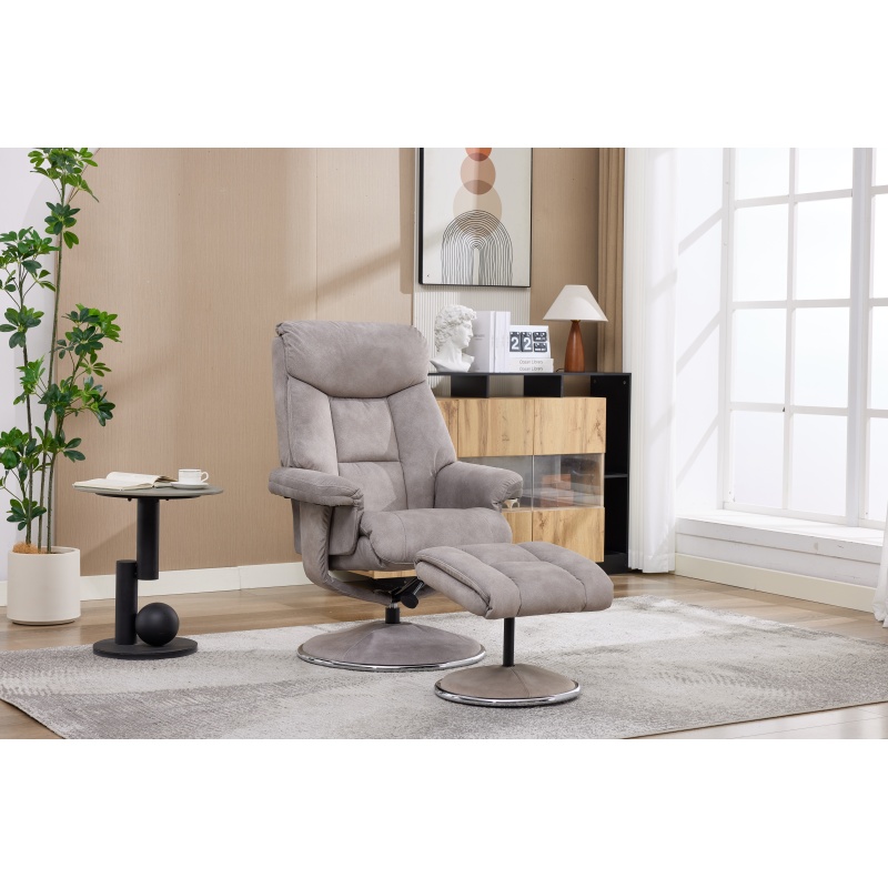 Jupiter Swivel Recliner & Footstool in Almond Fabric