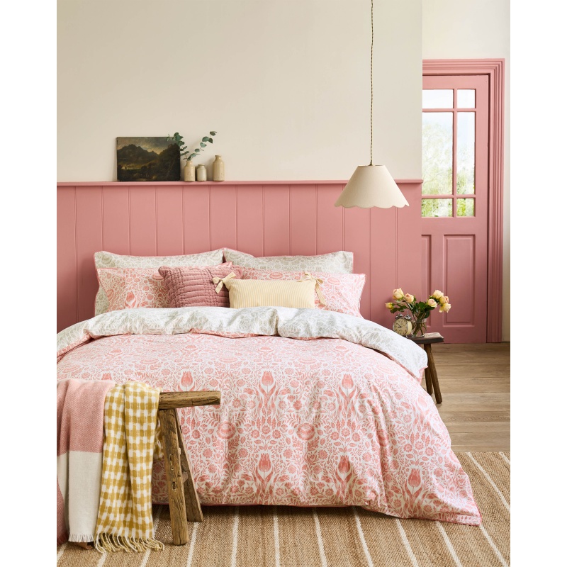 Laura Ashley Ashstead Damask Duvet Set - Natural & Coral