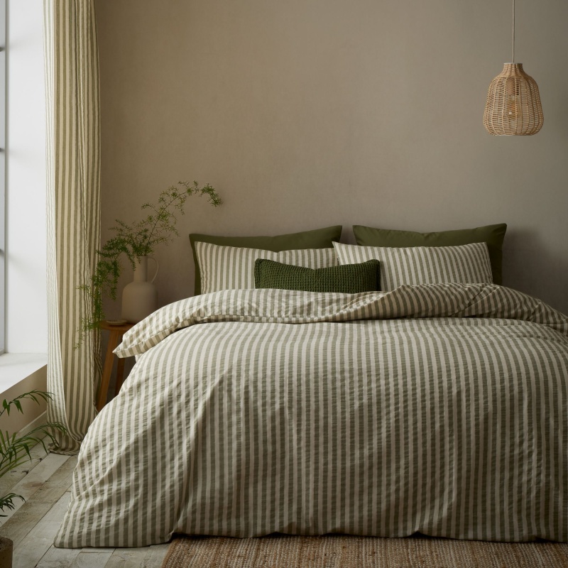 Pineapple Elephant Cotton Rich Woven Stripe Duvet Set Green - Image 7