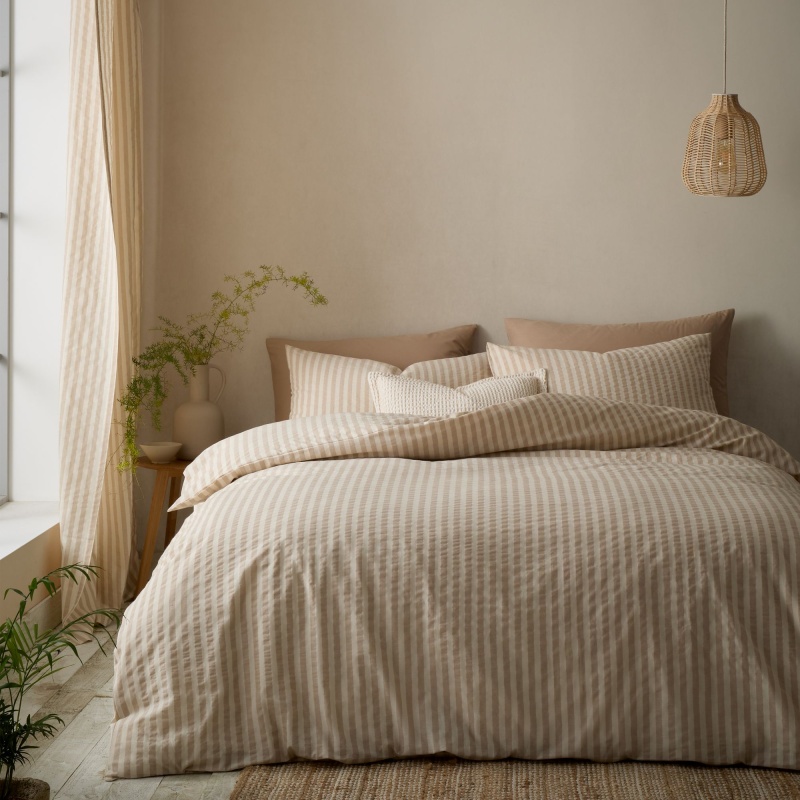 Pineapple Elephant Cotton Rich Woven Stripe Natural Duvet Set - Natural - Single