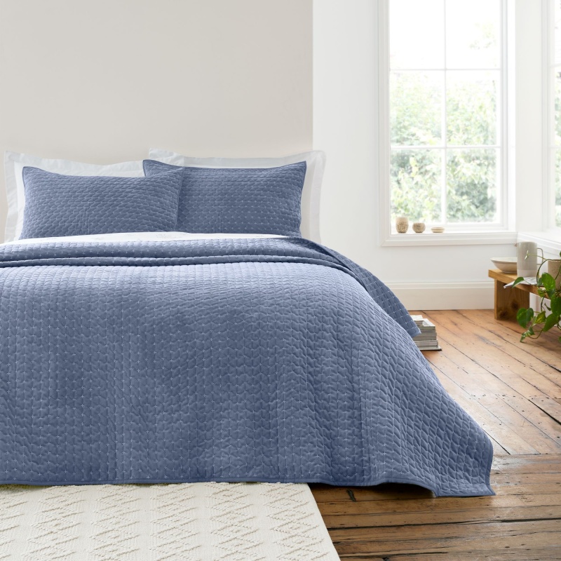 Bianca Attica Velvet Embroidered 240x260cm Bedspread Blue - Image 7