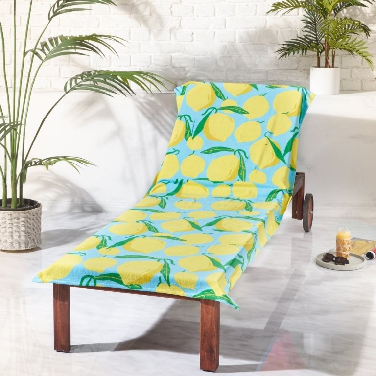 Catherine Lansfield Lemons Cotton 92x180cm Beach Sun Lounger Towel Aqua Blue - Image 2