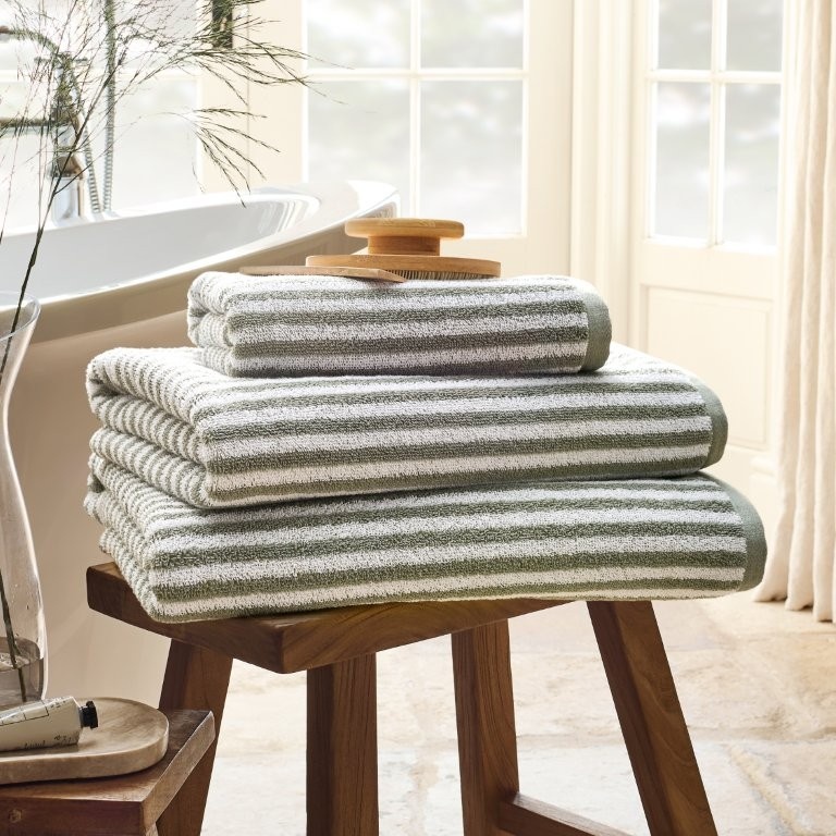 Christy Unisex Green 'Portobello Stripe' Coastal Inspired Towels In | Size: Bath Sheet - Image 4