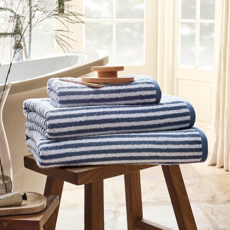 Christy Blue Portobello Stripe Cotton Towel - Chalk - Bath Sheet