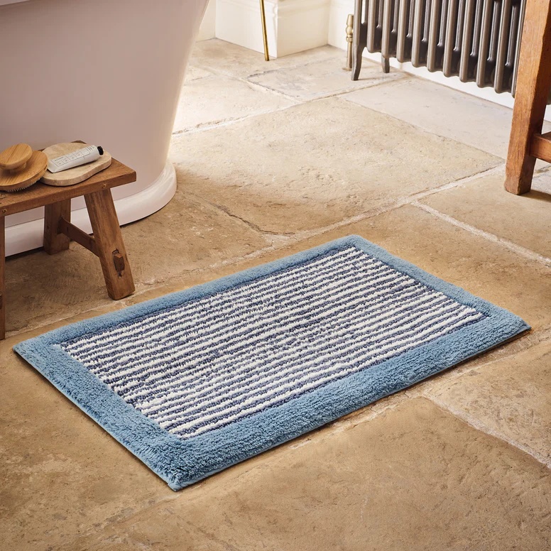 Christy Portobello Stripe Cotton Bath Mat - Chalk Blue