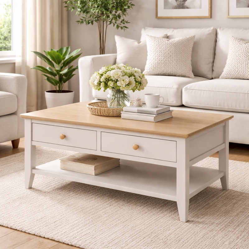 Classic Furniture Caldecott 2 Drawer Coffee Table - Light Oak/Stone Grey