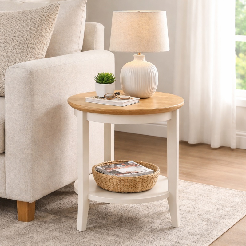 Classic Furniture Caldecott Round Lamp Table - Light Oak/Stone Grey