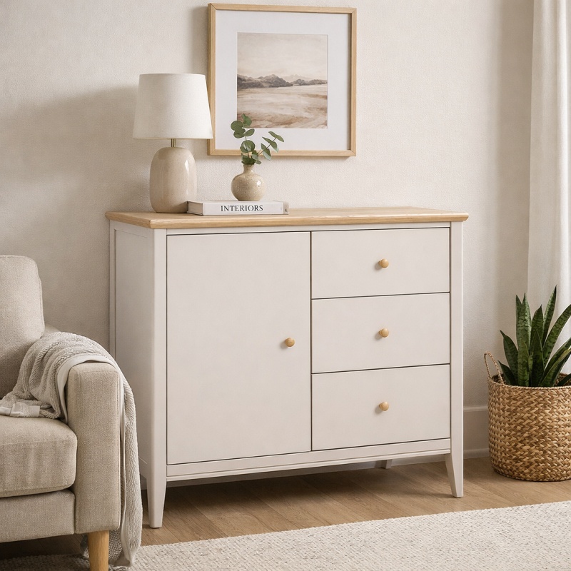 Classic Furniture Caldecott Small Sideboard - Light Oak/Stone Grey