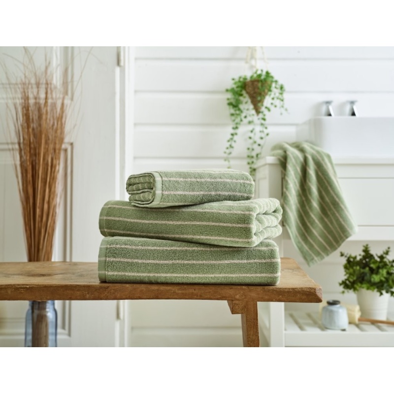 Deyongs Malmo Stripe Towel - Sage/Biscuit - Hand Towel