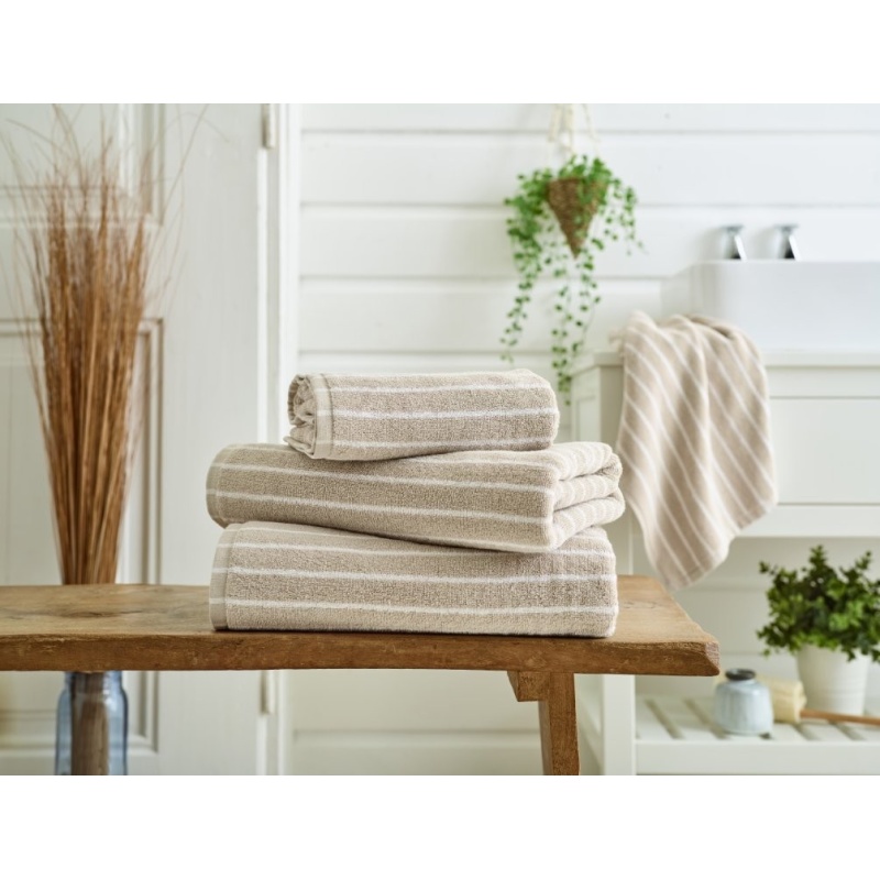 Deyongs White Malmo Stripe Towel - Stone/ - Bath Towel