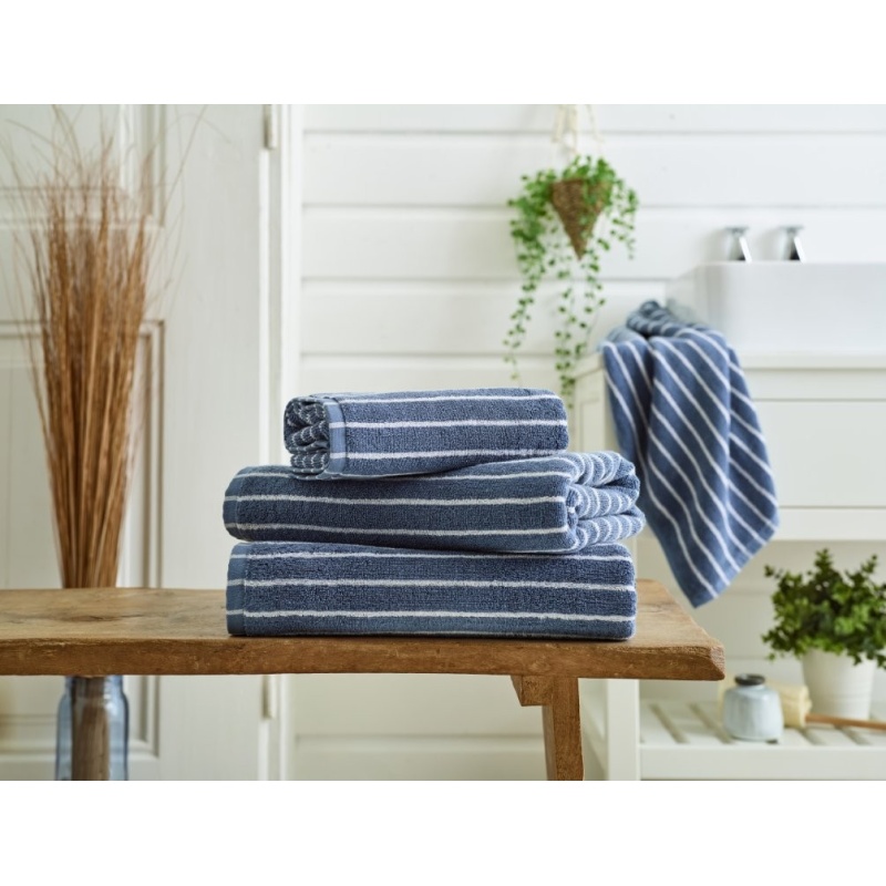 Deyongs Blue/White Malmo Stripe Towel - Bath Towel
