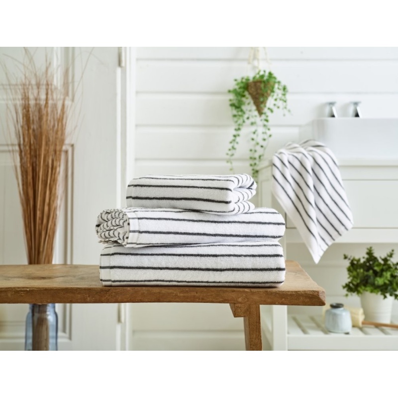 Deyongs White/Grey Malmo Stripe Towel - Bath Towel