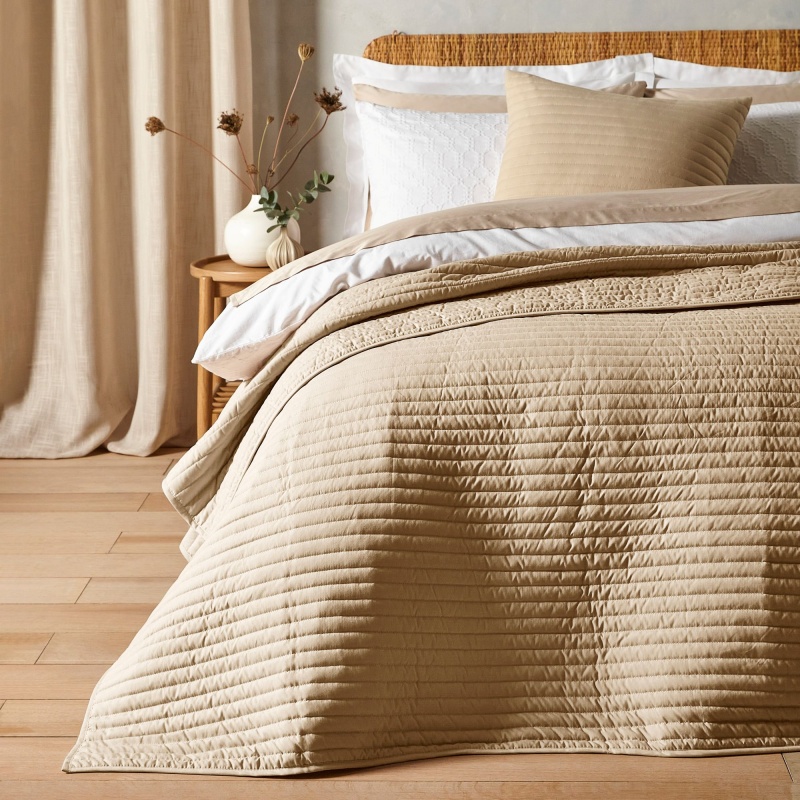 Bianca Quilted Lines Bedspread - Natural, Lifestyle