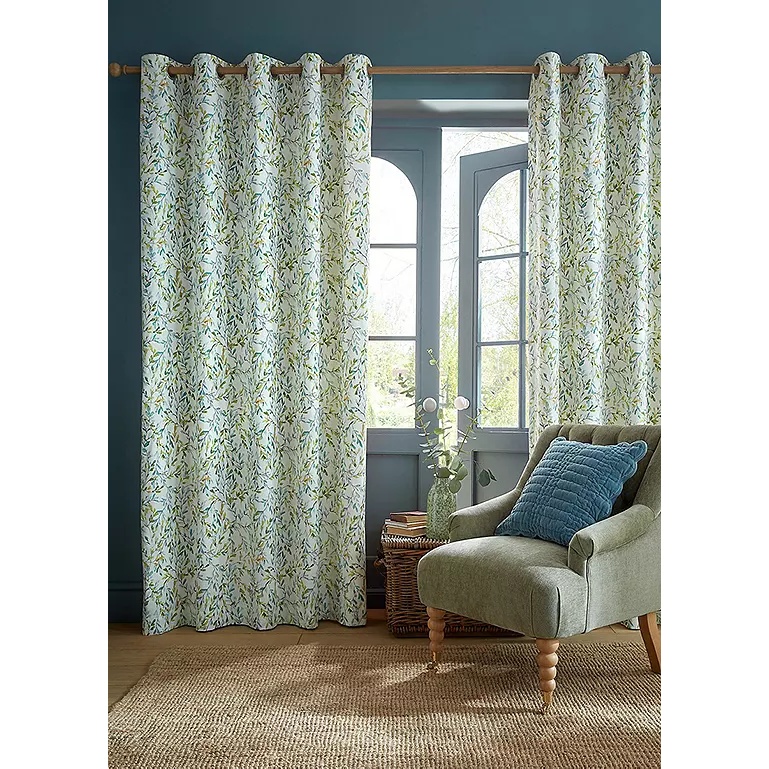 Laura Ashley Brayton Leaves Lined Eyelet Curtains - Multi