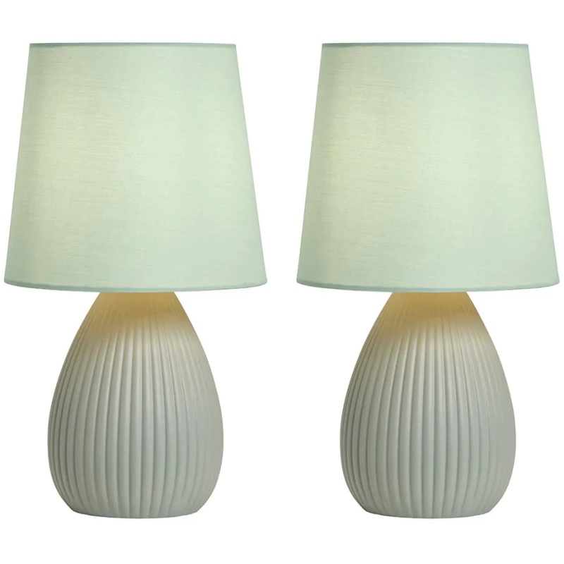 BHS Freya Teardrop Ceramic Table Lamp Pack Of 2 - Green