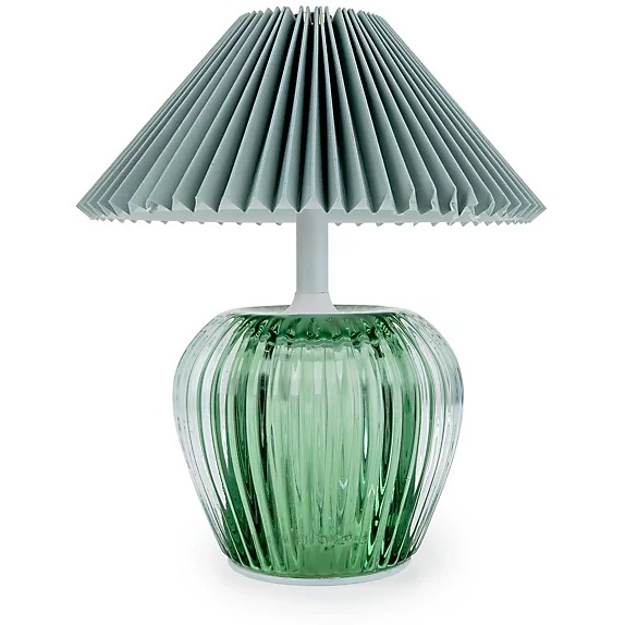 Candlelight Ridged Glass LED Table Lamp With Pleated Shade 19.5cm - Green
