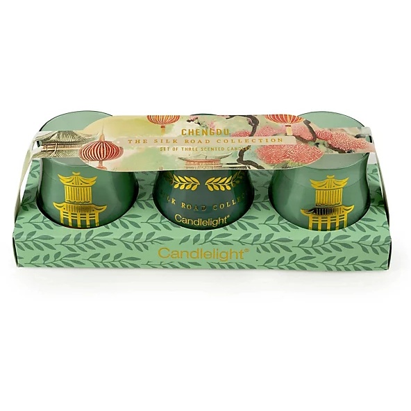 Candlelight Green/Light Candle Set Of 3 Candles Chengdu Sakura Blossom