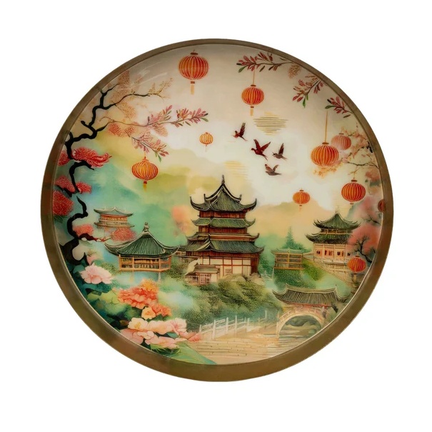 Candlelight Metal Tray Chengdu Sakura Blossom 32cm
