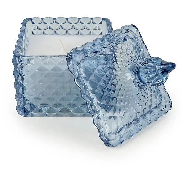 Candlelight Light/Blue Candle Small Square Embossed Jar Candle Tianshui Sea Salt